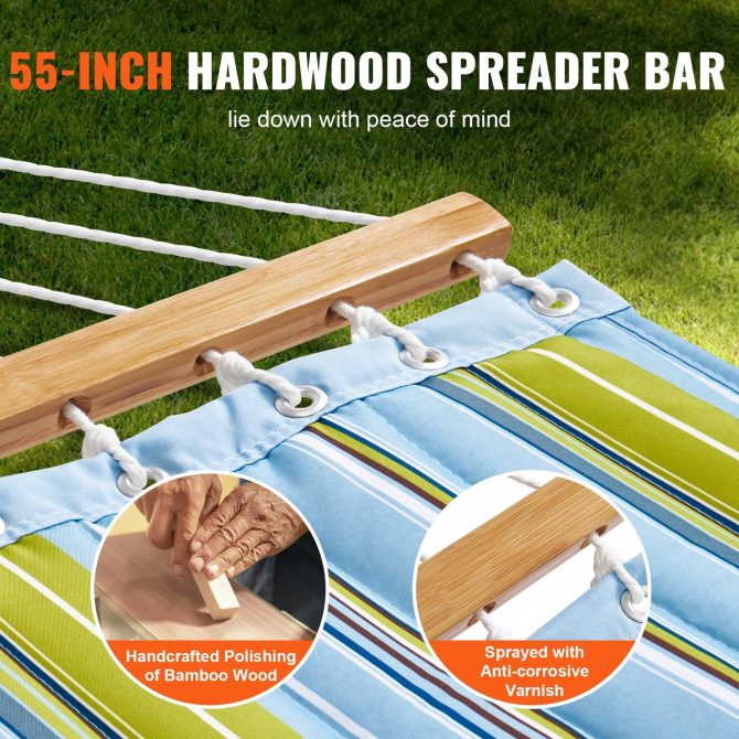 VEVOR Double Quilted Fabric Hammock Two Person Hammock with Stand 480lb Capacity - Image 4
