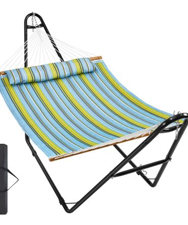 VEVOR Double Quilted Fabric Hammock Two Person Hammock with Stand 480lb Capacity