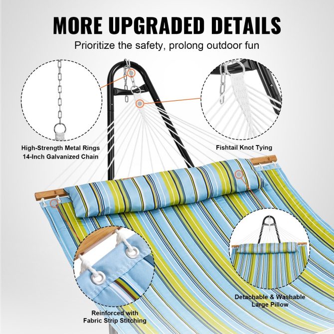 VEVOR Double Quilted Fabric Hammock Two Person Hammock with Stand 480lb Capacity - Image 6