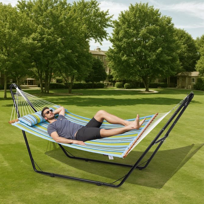 VEVOR Double Quilted Fabric Hammock Two Person Hammock with Stand 480lb Capacity - Image 8