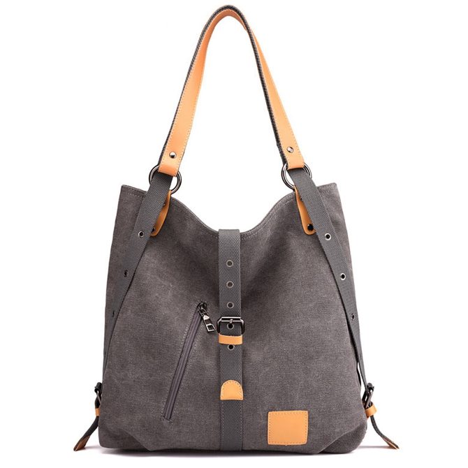Ladies Canvas Tote Bag Multifunctional Purse Handbag Adjustable Shoulder Rucksack Convertible Backpack Wear-Resistant Dirt-Proof For Women School Office Travel - Image 9