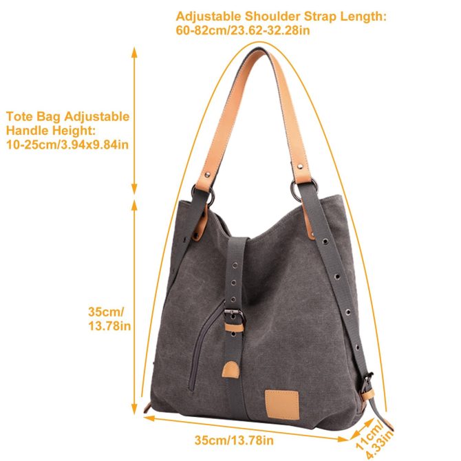 Ladies Canvas Tote Bag Multifunctional Purse Handbag Adjustable Shoulder Rucksack Convertible Backpack Wear-Resistant Dirt-Proof For Women School Office Travel - Image 18