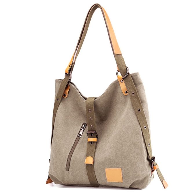 Ladies Canvas Tote Bag Multifunctional Purse Handbag Adjustable Shoulder Rucksack Convertible Backpack Wear-Resistant Dirt-Proof For Women School Office Travel - Image 8