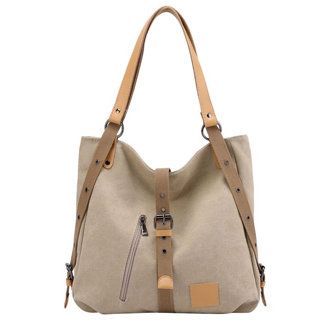 Ladies Canvas Tote Bag Multifunctional Purse Handbag Adjustable Shoulder Rucksack Convertible Backpack Wear-Resistant Dirt-Proof For Women School Office Travel - Image 5