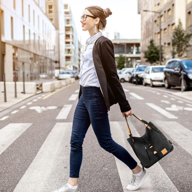 Ladies Canvas Tote Bag Multifunctional Purse Handbag Adjustable Shoulder Rucksack Convertible Backpack Wear-Resistant Dirt-Proof For Women School Office Travel - Image 3