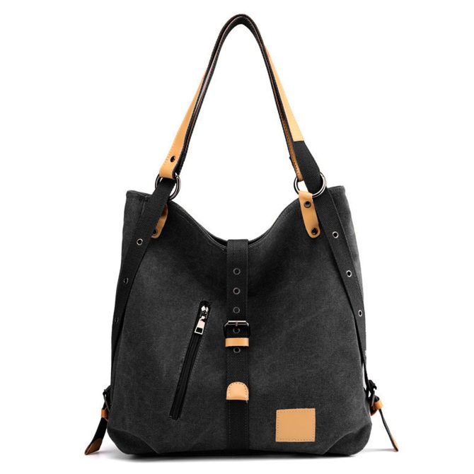 Ladies Canvas Tote Bag Multifunctional Purse Handbag Adjustable Shoulder Rucksack Convertible Backpack Wear-Resistant Dirt-Proof For Women School Office Travel - Image 4