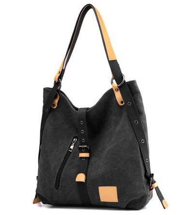 Ladies Canvas Tote Bag Multifunctional Purse Handbag Adjustable Shoulder Rucksack Convertible Backpack Wear-Resistant Dirt-Proof For Women School Office Travel