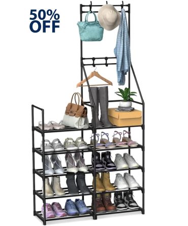 5-Tier Shoe Rack Shoe Storage Organizer, Freestanding Coat and Shoe Rack, 25-30 Pairs Shoe Shelf for Entryway Closet