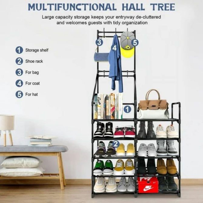 5-Tier Shoe Rack Shoe Storage Organizer, Freestanding Coat and Shoe Rack, 25-30 Pairs Shoe Shelf for Entryway Closet - Image 7