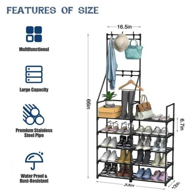 5-Tier Shoe Rack Shoe Storage Organizer, Freestanding Coat and Shoe Rack, 25-30 Pairs Shoe Shelf for Entryway Closet - Image 8