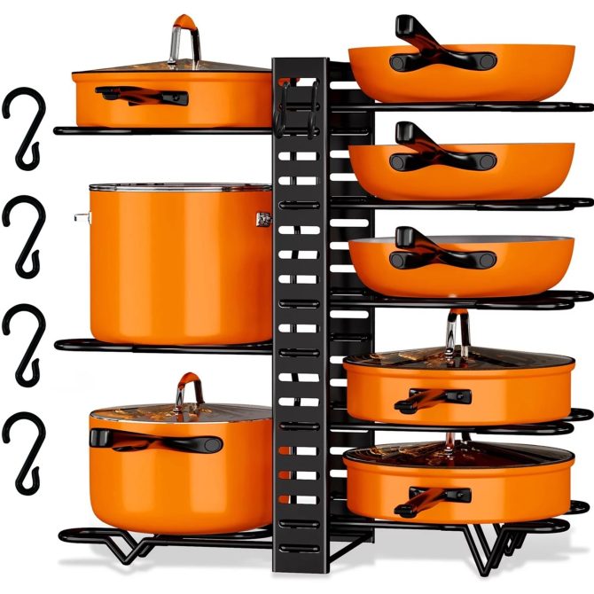 Pot Organizer Rack 8 Tiers Pots and Pans Organizer, Pot Lid Organizer for Kitchen Cabinet Cookware Organizers and Storage,Upgraded - Image 5