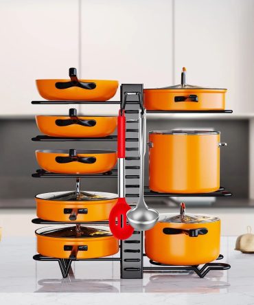 Pot Organizer Rack 8 Tiers Pots and Pans Organizer, Pot Lid Organizer for Kitchen Cabinet Cookware Organizers and Storage,Upgraded
