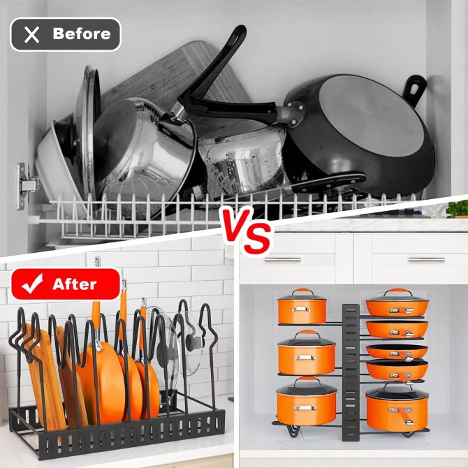 Pot Organizer Rack 8 Tiers Pots and Pans Organizer, Pot Lid Organizer for Kitchen Cabinet Cookware Organizers and Storage,Upgraded - Image 6