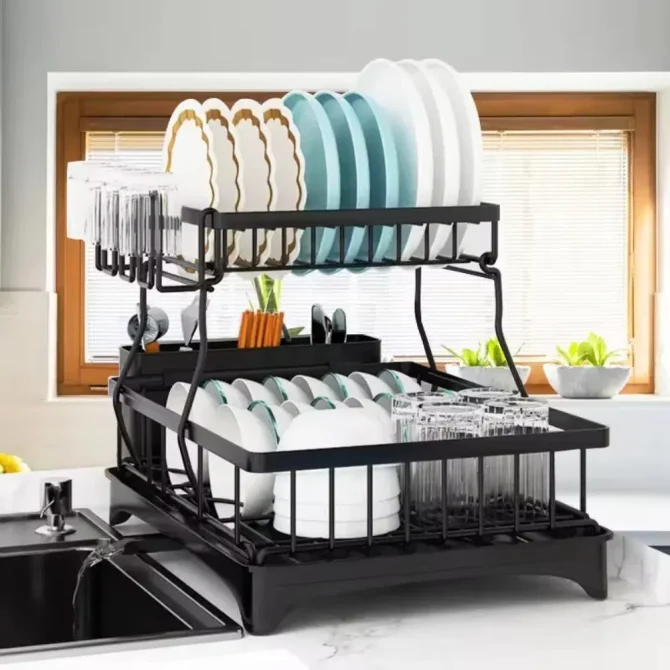Dish Racks for Kitchen Counter, Stainless Steel Kitchen Dish Drying Rack with Drainboard, Detachable Dish Drainers with Utensil Holders - Image 2