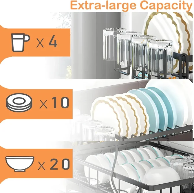 Dish Racks for Kitchen Counter, Stainless Steel Kitchen Dish Drying Rack with Drainboard, Detachable Dish Drainers with Utensil Holders - Image 4