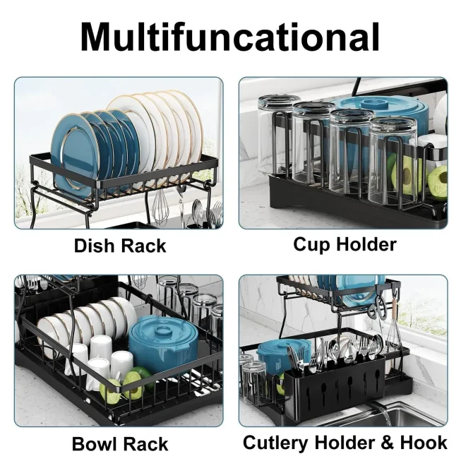 Dish Racks for Kitchen Counter, Stainless Steel Kitchen Dish Drying Rack with Drainboard, Detachable Dish Drainers with Utensil Holders - Image 5