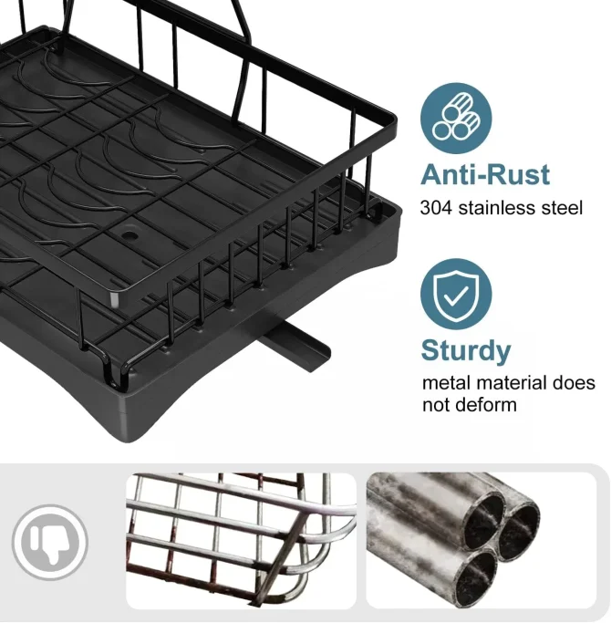 Dish Racks for Kitchen Counter, Stainless Steel Kitchen Dish Drying Rack with Drainboard, Detachable Dish Drainers with Utensil Holders - Image 7