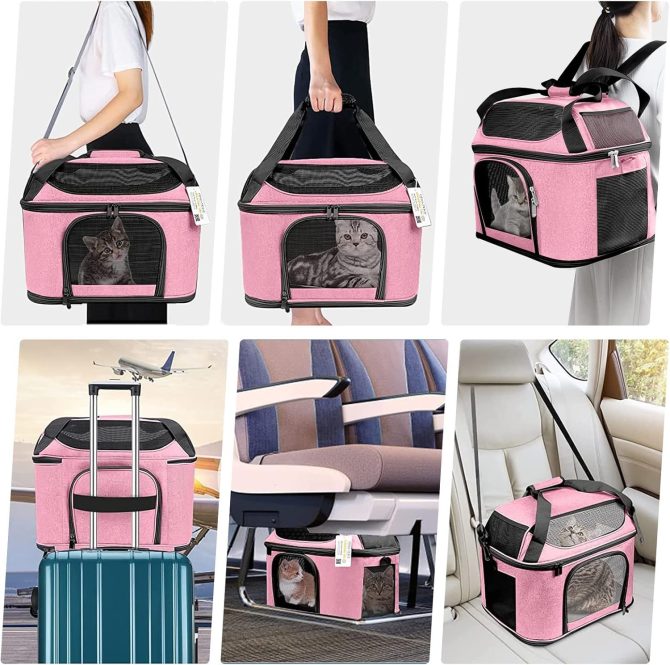 Large Cat Carrier for 2 Cats, Soft Side Pet Carrier for Cats Small Dog, Collapsible Travel Dog Carrier Bag, Certified TSA Airline Approved Cat Carrier Backpack for Cats 20 lbs - Image 3