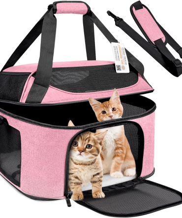 Large Cat Carrier for 2 Cats, Soft Side Pet Carrier for Cats Small Dog, Collapsible Travel Dog Carrier Bag, Certified TSA Airline Approved Cat Carrier Backpack for Cats 20 lbs