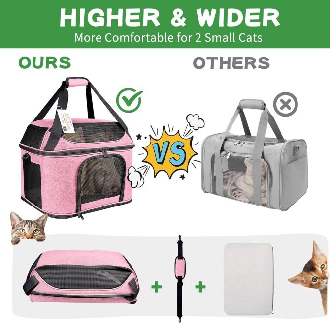 Large Cat Carrier for 2 Cats, Soft Side Pet Carrier for Cats Small Dog, Collapsible Travel Dog Carrier Bag, Certified TSA Airline Approved Cat Carrier Backpack for Cats 20 lbs - Image 2
