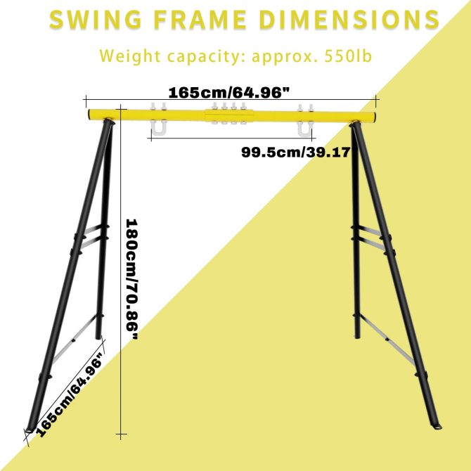 Metal Swing Stand Swing Sets for Backyard,Powder Coated Swing Frame of Swing Set with Extra Side Bars,880 Lbs Heavy-Duty A-Frame Outdoor Swing Fits Swing Chair,Porch Swing - Image 3