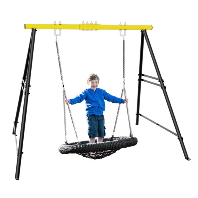 Metal Swing Stand Swing Sets for Backyard,Powder Coated Swing Frame of Swing Set with Extra Side Bars,880 Lbs Heavy-Duty A-Frame Outdoor Swing Fits Swing Chair,Porch Swing