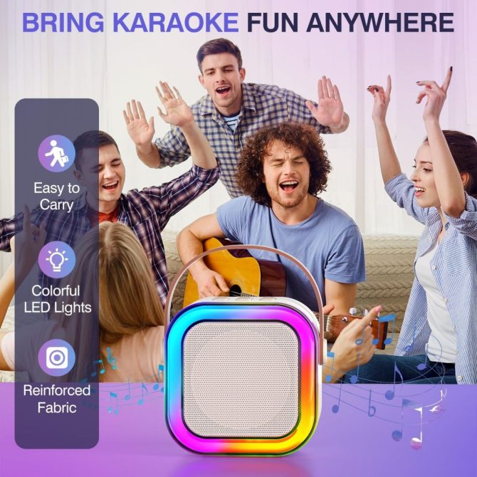 Bluetooth Karaoke Machine for Kids Adults, Portable Mini Karaoke Speaker with 2 Wireless Mic, LED Light Music Toys for Christmas Gift - Image 14