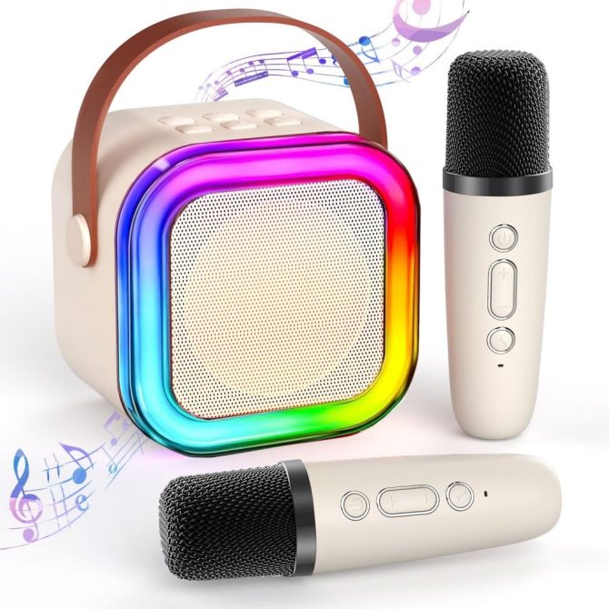 Bluetooth Karaoke Machine for Kids Adults, Portable Mini Karaoke Speaker with 2 Wireless Mic, LED Light Music Toys for Christmas Gift - Image 9