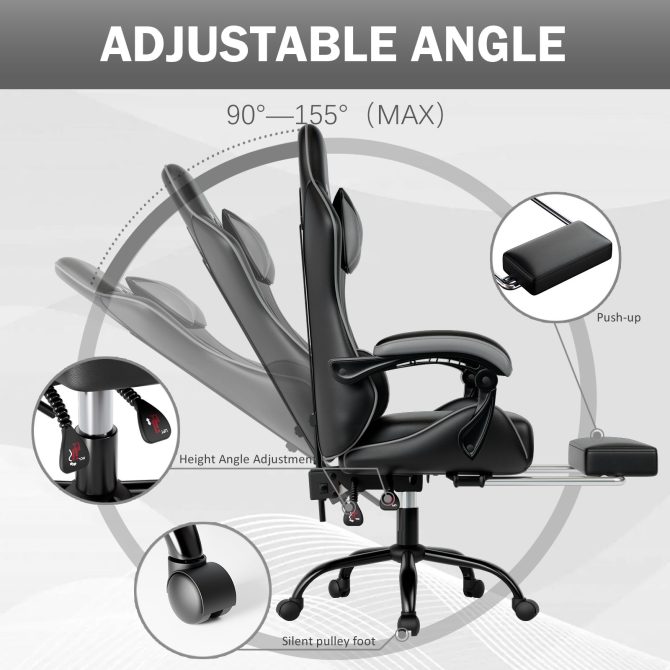 Ergonomic Gaming Chair for Adults, Comfortable Computer Chair for Heavy People, Adjustable Height Office Desk Chair with Wheels, Breathable Leather Video Game Chairs - Image 16