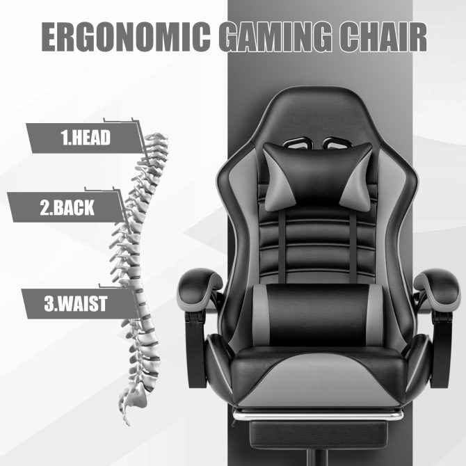Ergonomic Gaming Chair for Adults, Comfortable Computer Chair for Heavy People, Adjustable Height Office Desk Chair with Wheels, Breathable Leather Video Game Chairs - Image 17