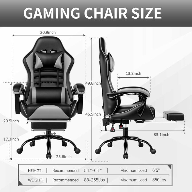 Ergonomic Gaming Chair for Adults, Comfortable Computer Chair for Heavy People, Adjustable Height Office Desk Chair with Wheels, Breathable Leather Video Game Chairs - Image 20