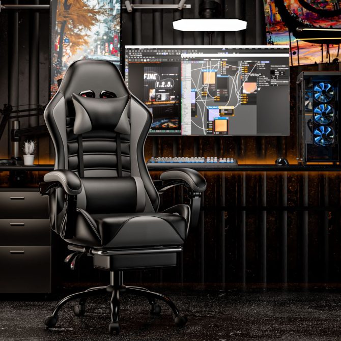 Ergonomic Gaming Chair for Adults, Comfortable Computer Chair for Heavy People, Adjustable Height Office Desk Chair with Wheels, Breathable Leather Video Game Chairs - Image 21
