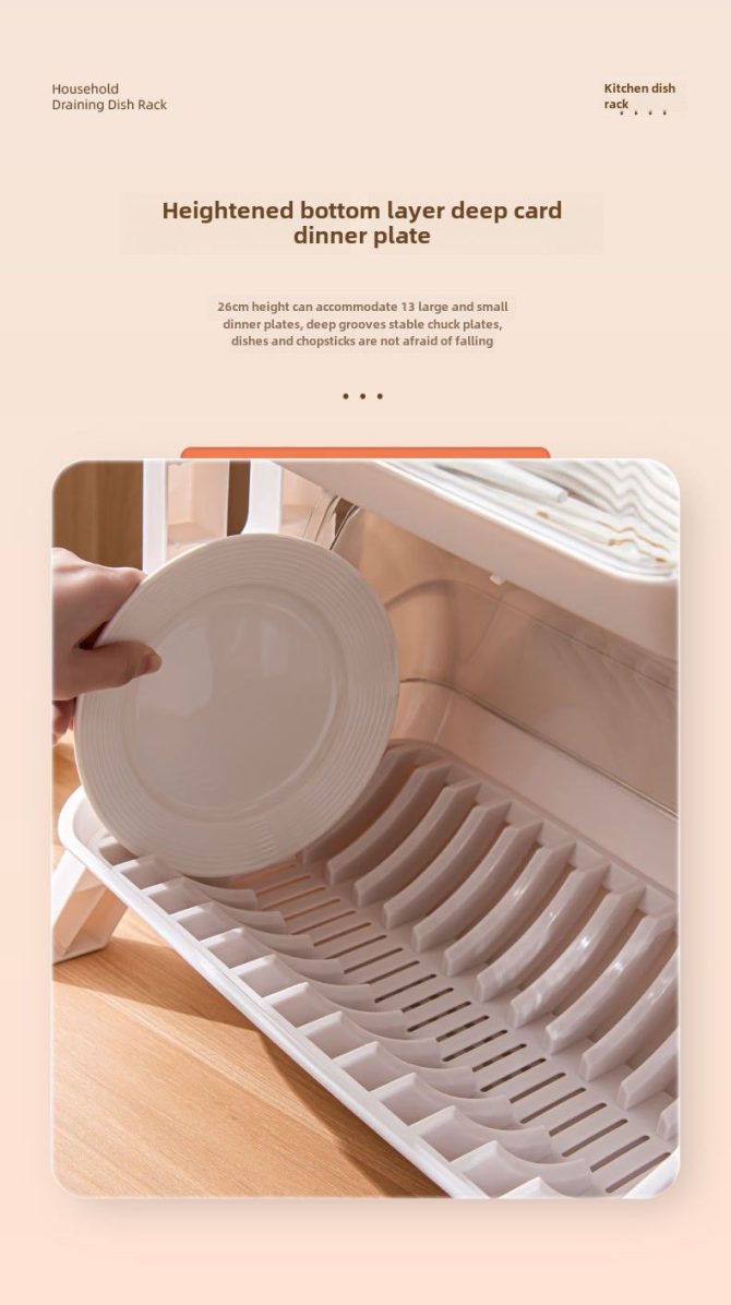 Kitchen Double Layer Cupboards Utensil Storage Box Plastic with Lid Dish Tray Drain Bowl Rack Storage Shelf - Image 9