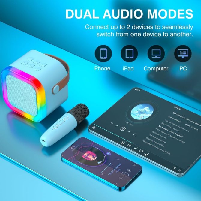 Bluetooth Karaoke Machine for Kids Adults, Portable Mini Karaoke Speaker with 2 Wireless Mic, LED Light Music Toys for Christmas Gift - Image 18