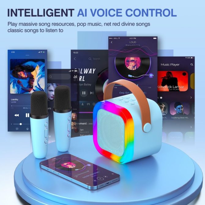 Bluetooth Karaoke Machine for Kids Adults, Portable Mini Karaoke Speaker with 2 Wireless Mic, LED Light Music Toys for Christmas Gift - Image 19
