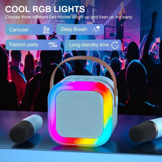 Bluetooth Karaoke Machine for Kids Adults, Portable Mini Karaoke Speaker with 2 Wireless Mic, LED Light Music Toys for Christmas Gift - Image 20