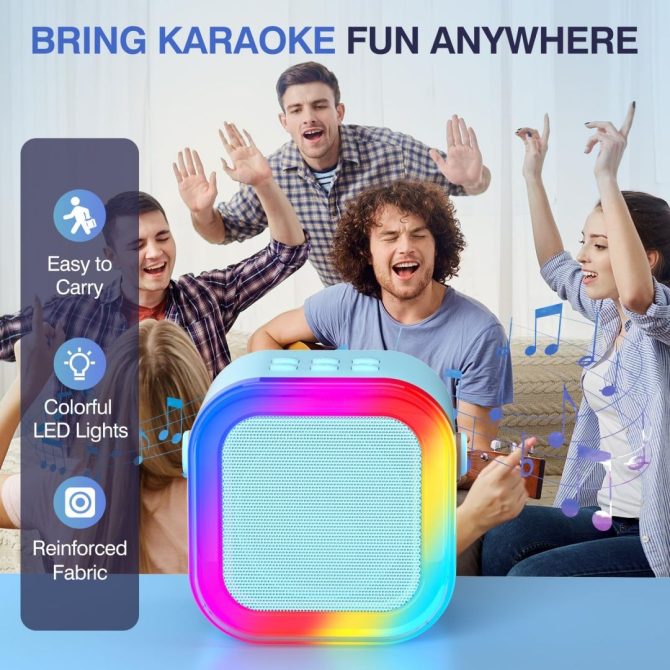 Bluetooth Karaoke Machine for Kids Adults, Portable Mini Karaoke Speaker with 2 Wireless Mic, LED Light Music Toys for Christmas Gift - Image 22