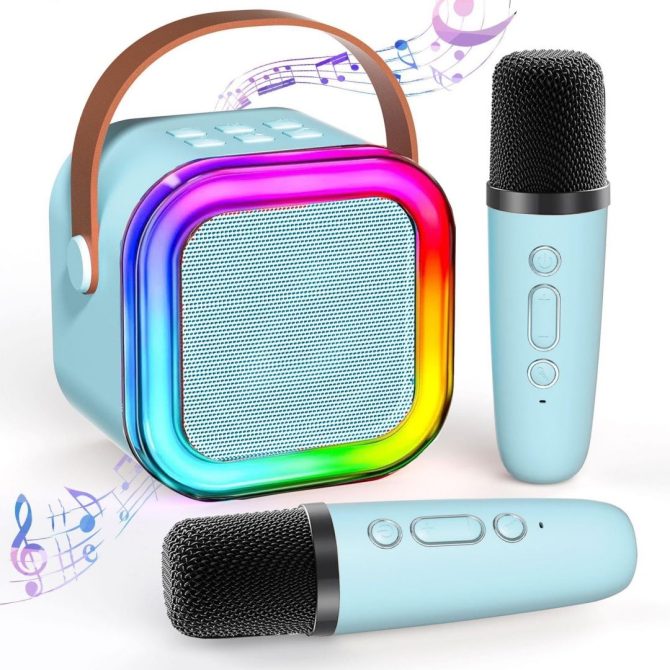 Bluetooth Karaoke Machine for Kids Adults, Portable Mini Karaoke Speaker with 2 Wireless Mic, LED Light Music Toys for Christmas Gift - Image 16