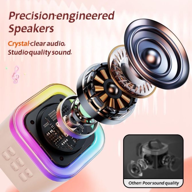 Bluetooth Karaoke Machine for Kids Adults, Portable Mini Karaoke Speaker with 2 Wireless Mic, LED Light Music Toys for Christmas Gift - Image 3
