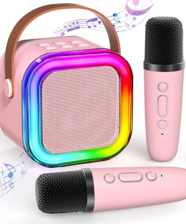 Bluetooth Karaoke Machine for Kids Adults, Portable Mini Karaoke Speaker with 2 Wireless Mic, LED Light Music Toys for Christmas Gift