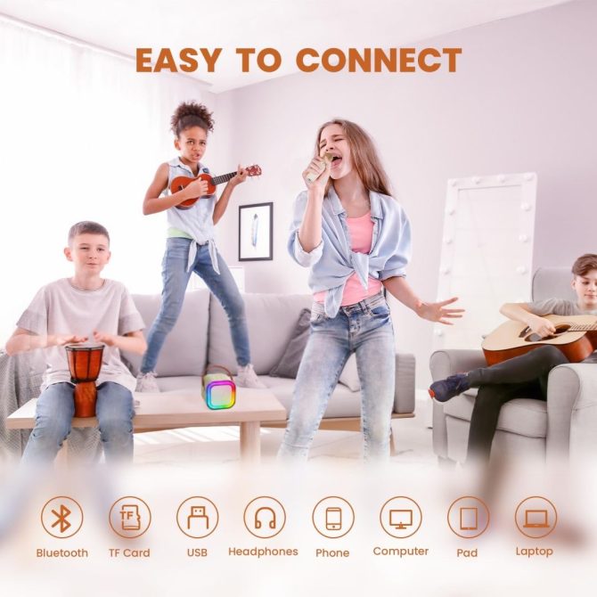 Bluetooth Karaoke Machine for Kids Adults, Portable Mini Karaoke Speaker with 2 Wireless Mic, LED Light Music Toys for Christmas Gift - Image 8