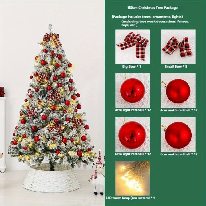 6FT Artificial Hinged Christmas Tree Snow Flocked Pine Tree with Solid Metal Stand Festival Xmas Tree for Indoor Outdoor - Image 36