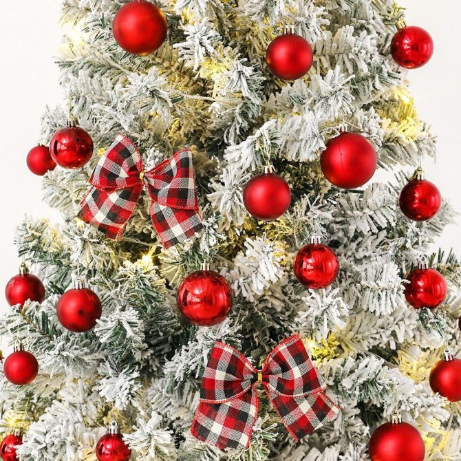 6FT Artificial Hinged Christmas Tree Snow Flocked Pine Tree with Solid Metal Stand Festival Xmas Tree for Indoor Outdoor - Image 38