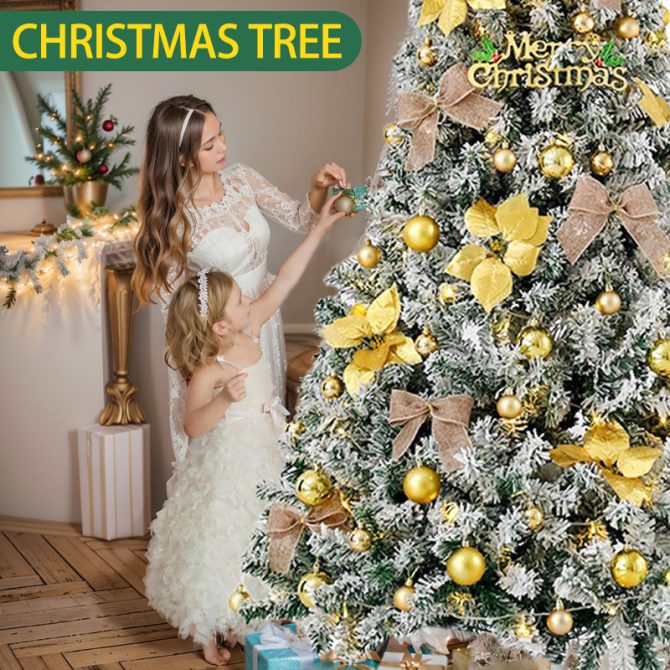 6FT Artificial Hinged Christmas Tree Snow Flocked Pine Tree with Solid Metal Stand Festival Xmas Tree for Indoor Outdoor - Image 21