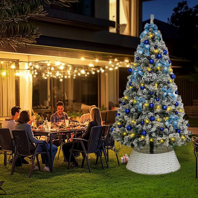 6FT Artificial Hinged Christmas Tree Snow Flocked Pine Tree with Solid Metal Stand Festival Xmas Tree for Indoor Outdoor - Image 22