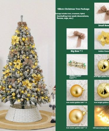 6FT Artificial Hinged Christmas Tree Snow Flocked Pine Tree with Solid Metal Stand Festival Xmas Tree for Indoor Outdoor