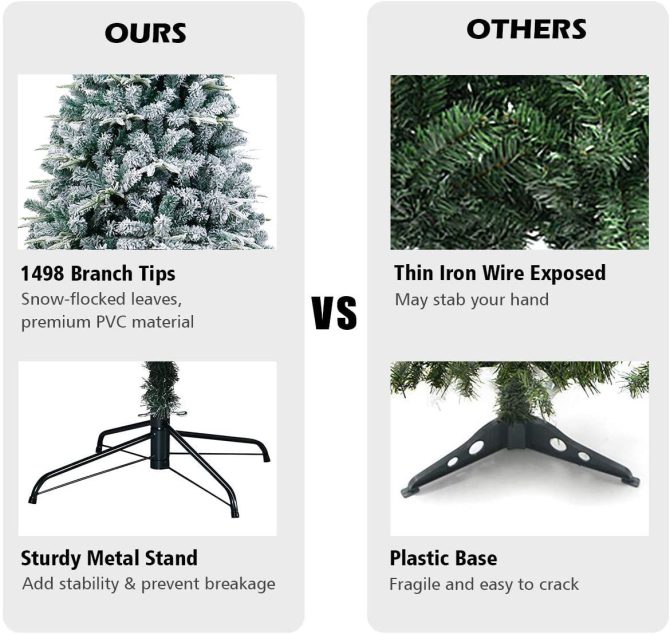 6FT Artificial Hinged Christmas Tree Snow Flocked Pine Tree with Solid Metal Stand Festival Xmas Tree for Indoor Outdoor - Image 8
