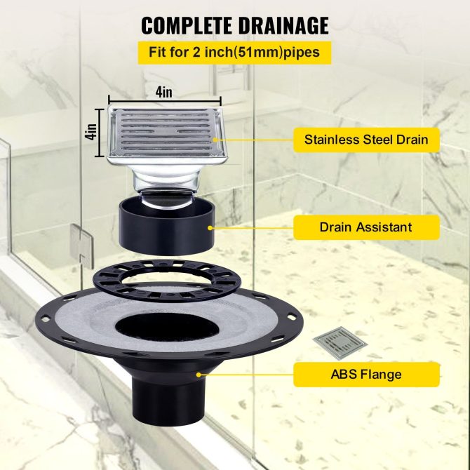 VEVOR Shower Curb Kit, 38"x60" Watertight Shower Curb Overlay with 4" ABS Offset Bonding Flange, 4" Stainless Steel Grate, 2 Cuttable Shower Curb and Trowel, Shower Pan Slope Sticks Fit for Bathroom - Image 3