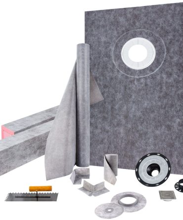VEVOR Shower Curb Kit, 38"x60" Watertight Shower Curb Overlay with 4" ABS Offset Bonding Flange, 4" Stainless Steel Grate, 2 Cuttable Shower Curb and Trowel, Shower Pan Slope Sticks Fit for Bathroom