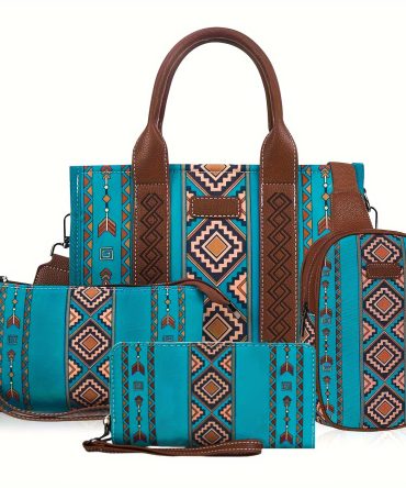 4Pcs women's purse Tote, retro work satchel lightweight, Boho chic tote everyday green